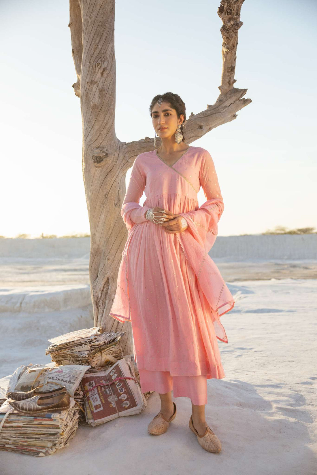ROSE PINK MUL COTTON ANARKALI SET
