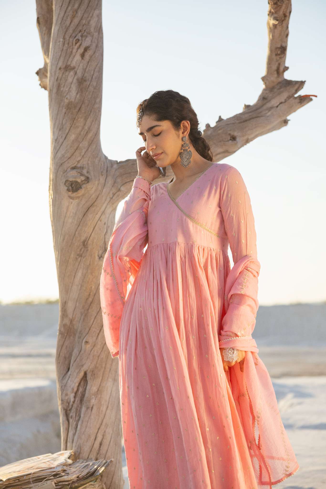 ROSE PINK MUL COTTON ANARKALI SET
