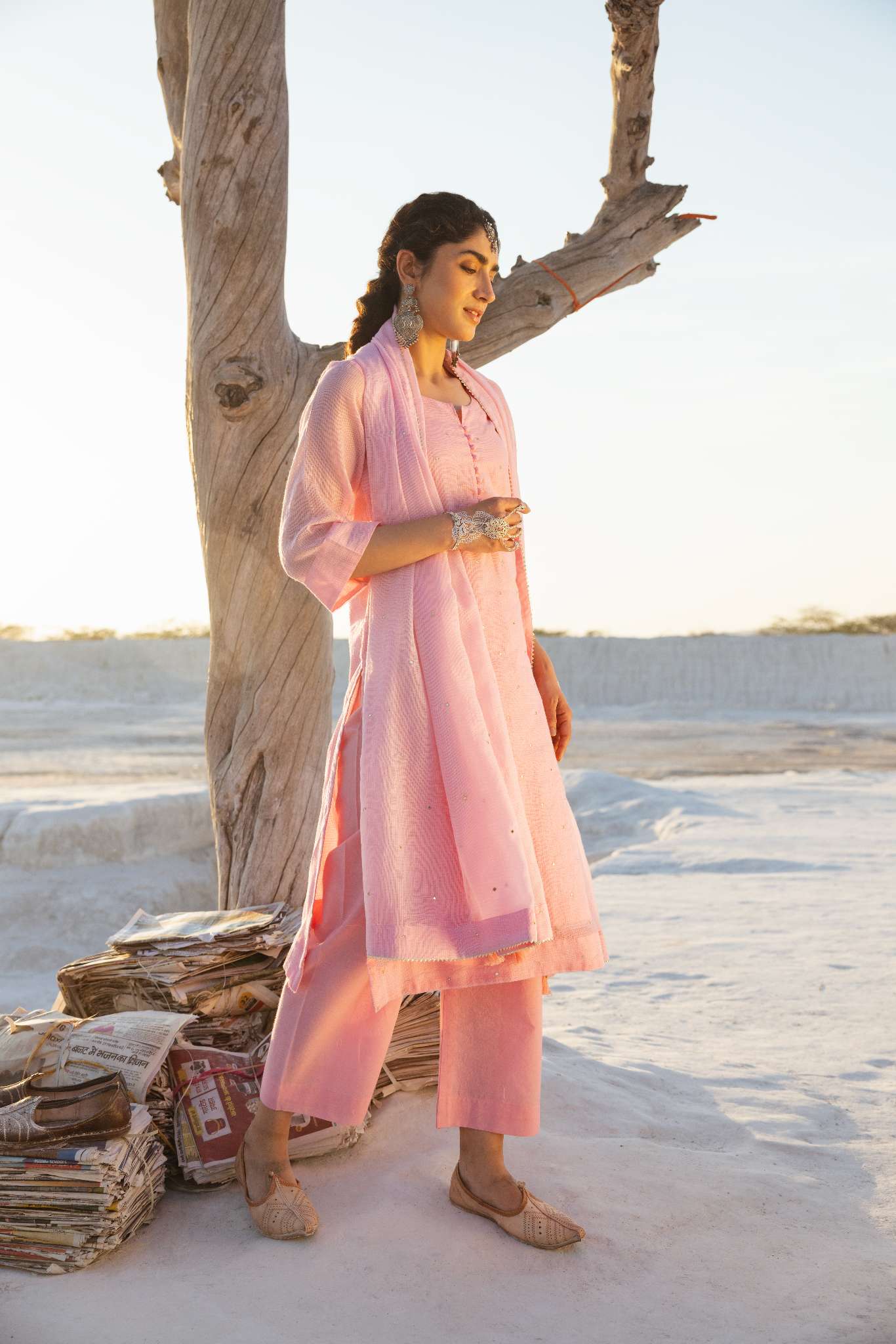 ROSE PINK EMBROIDERED KURTA SET