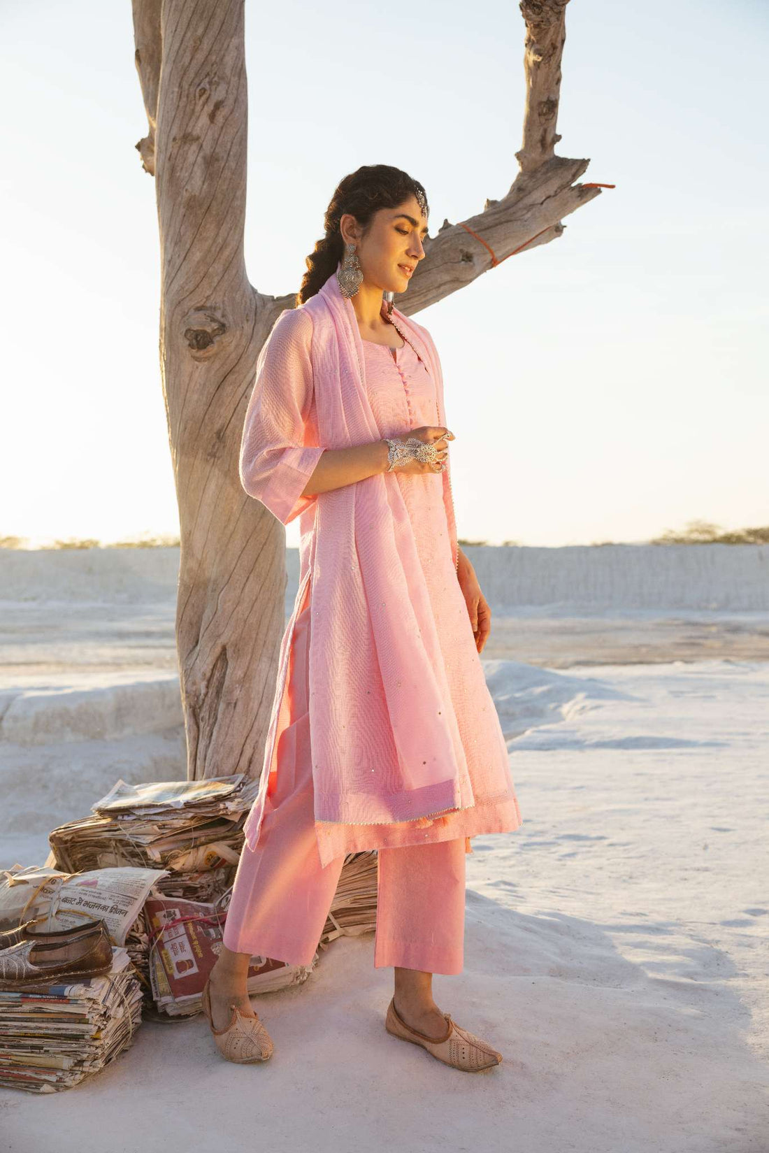 ROSE PINK EMBROIDERED KURTA SET