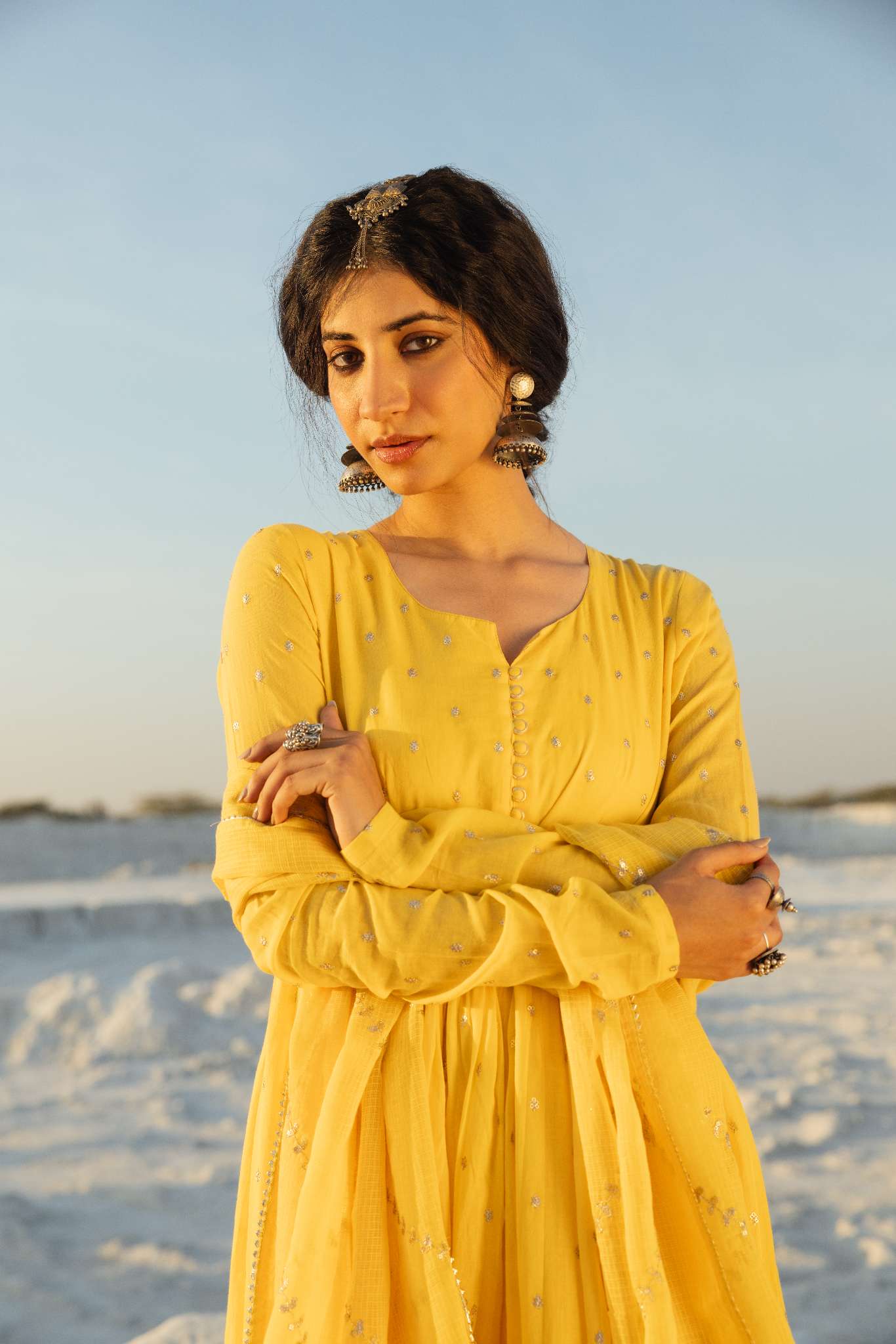 YELLOW MUL COTTON ANARKALI SET