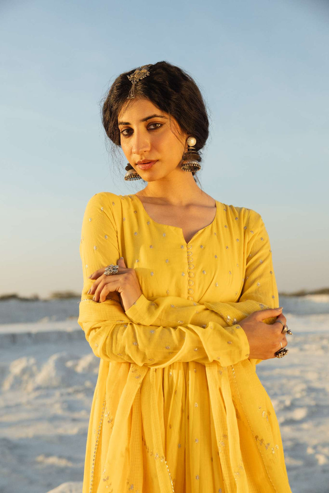 YELLOW MUL COTTON ANARKALI SET