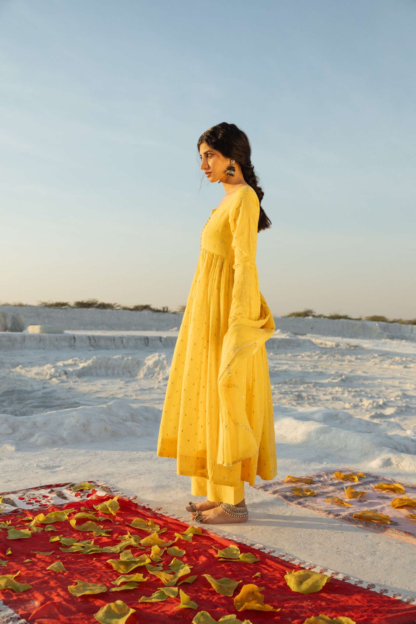 YELLOW MUL COTTON ANARKALI SET