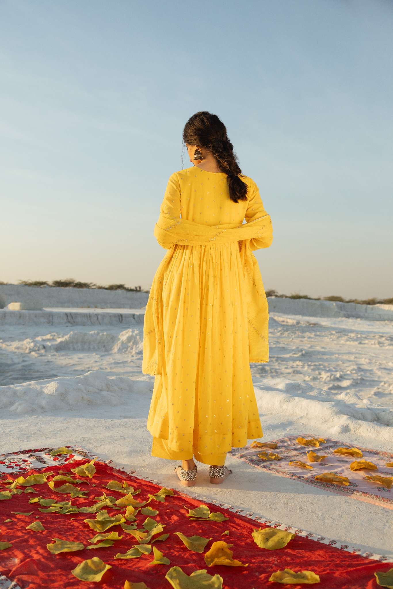YELLOW MUL COTTON ANARKALI SET