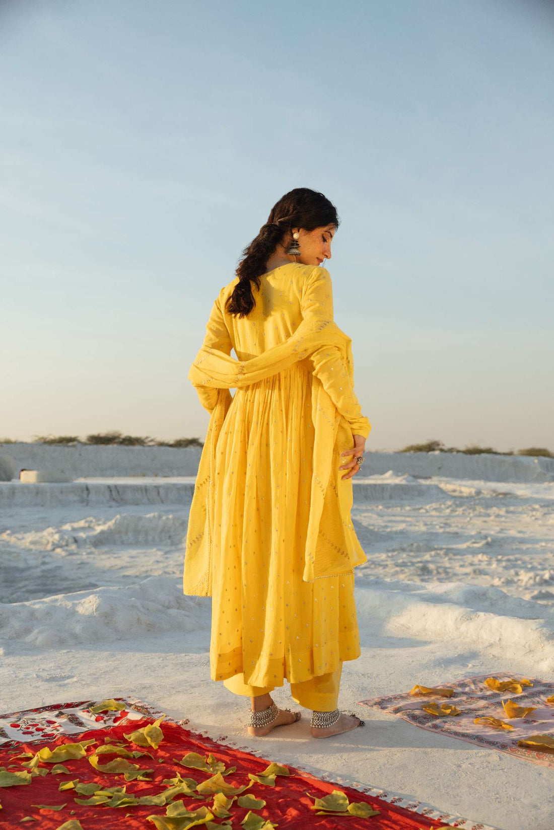 YELLOW MUL COTTON ANARKALI SET