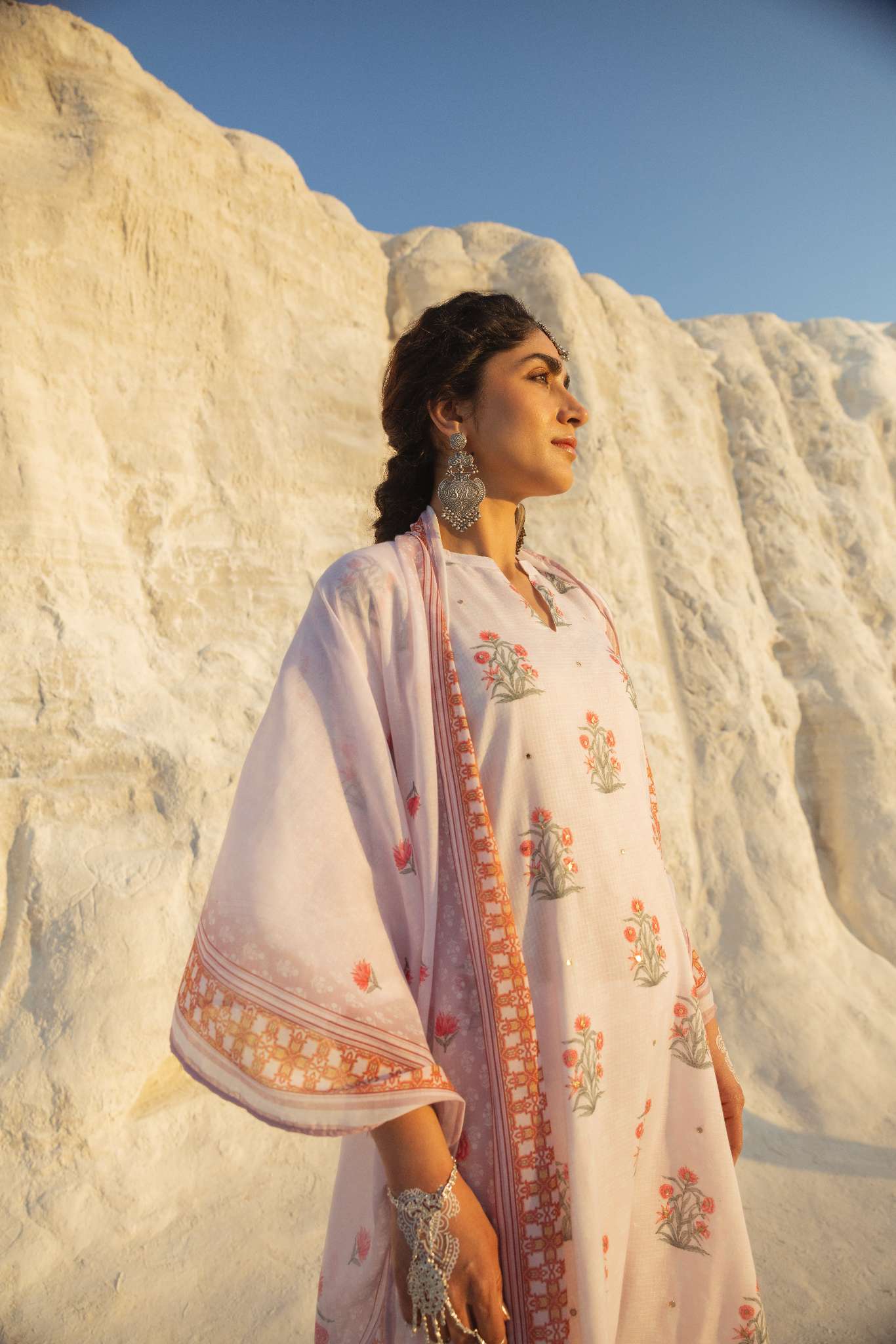 PASTEL PINK EMBROIDERED DIGITAL PRINT KURTA SET