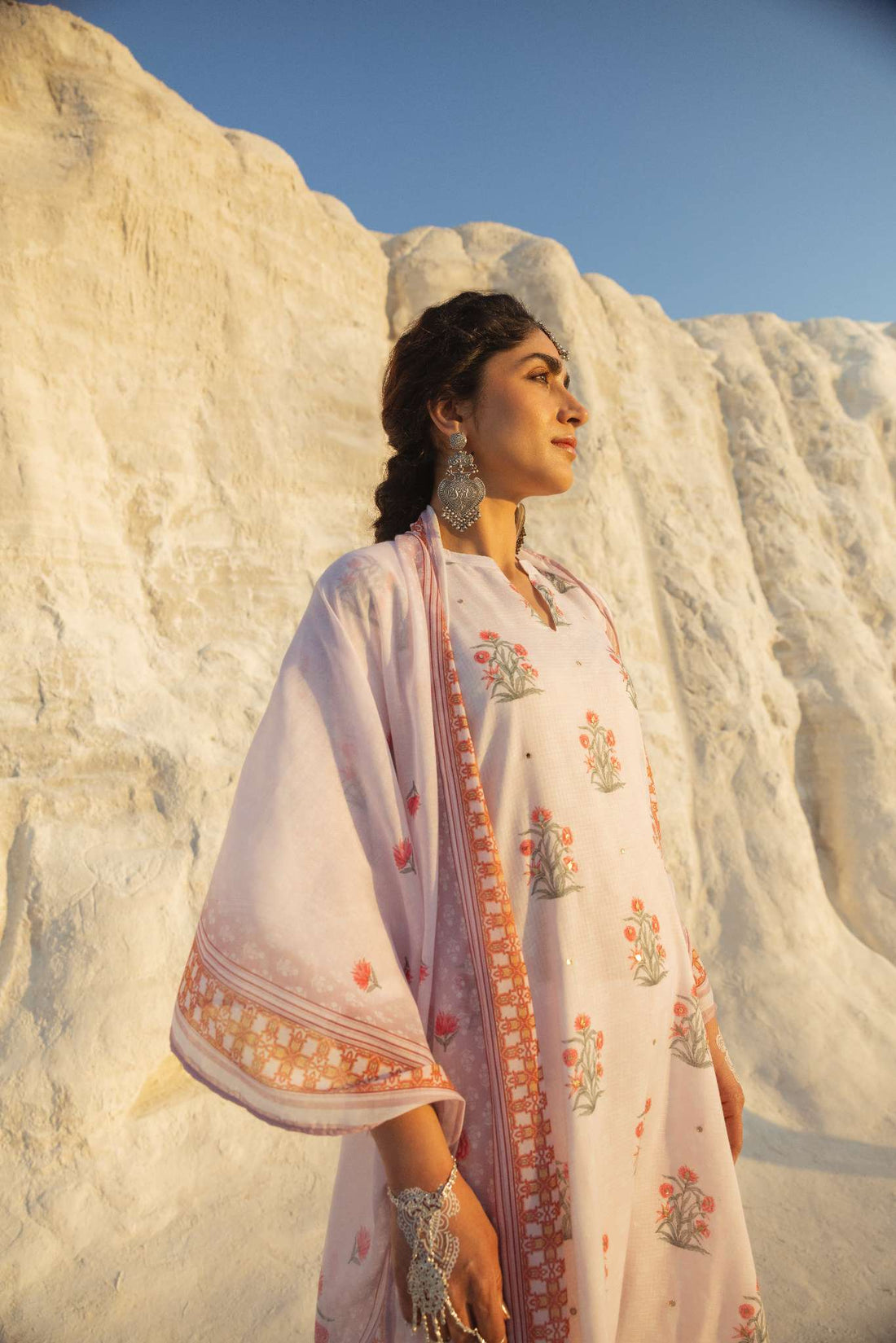 PASTEL PINK EMBROIDERED DIGITAL PRINT KURTA SET