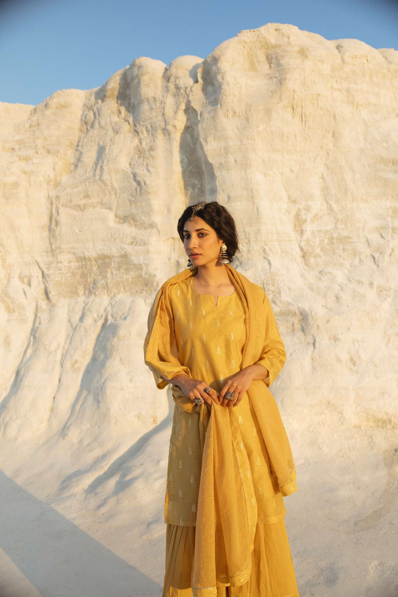MUSTARD YELLOW CHIKANKARI SHARARA SET
