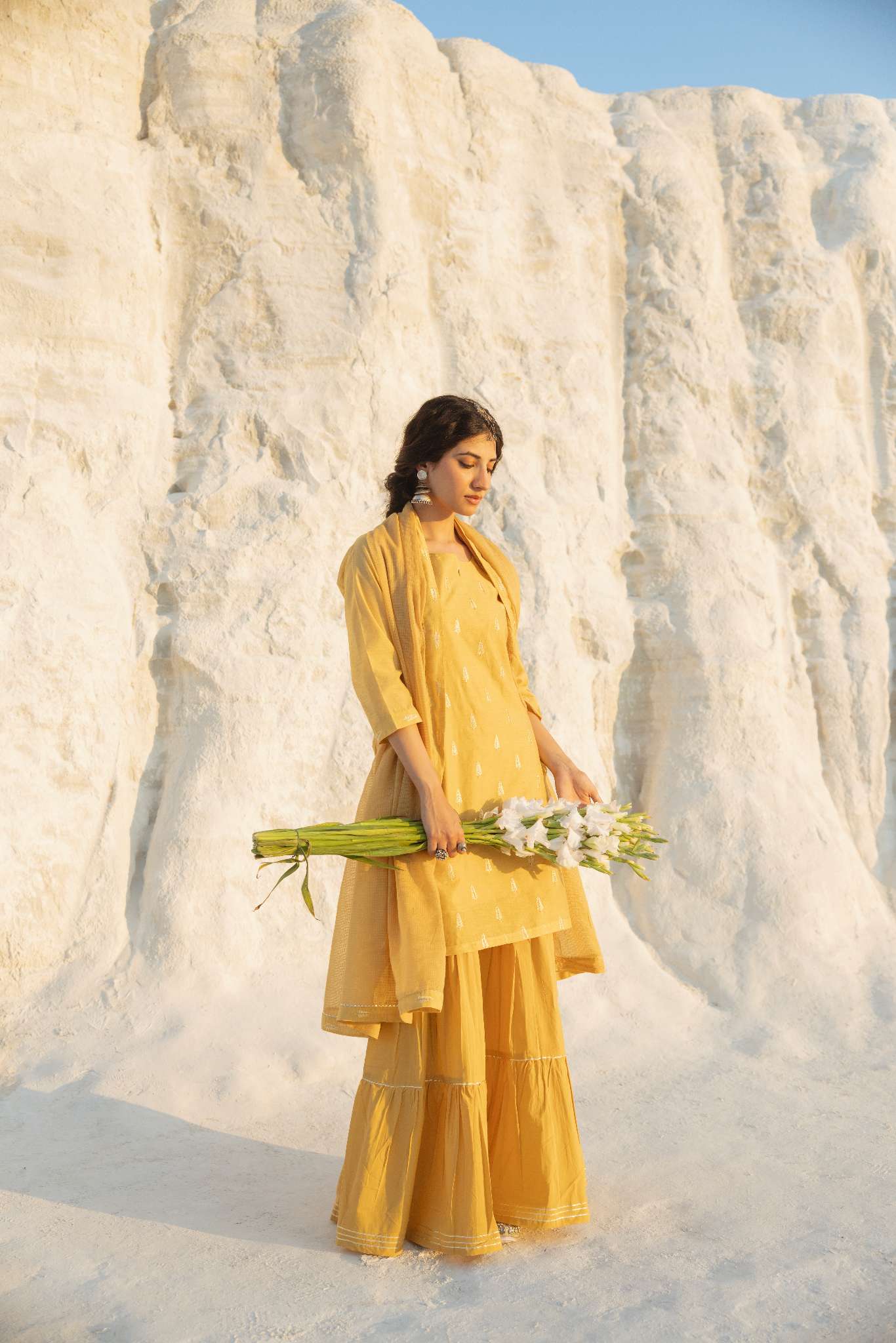 MUSTARD YELLOW CHIKANKARI SHARARA SET
