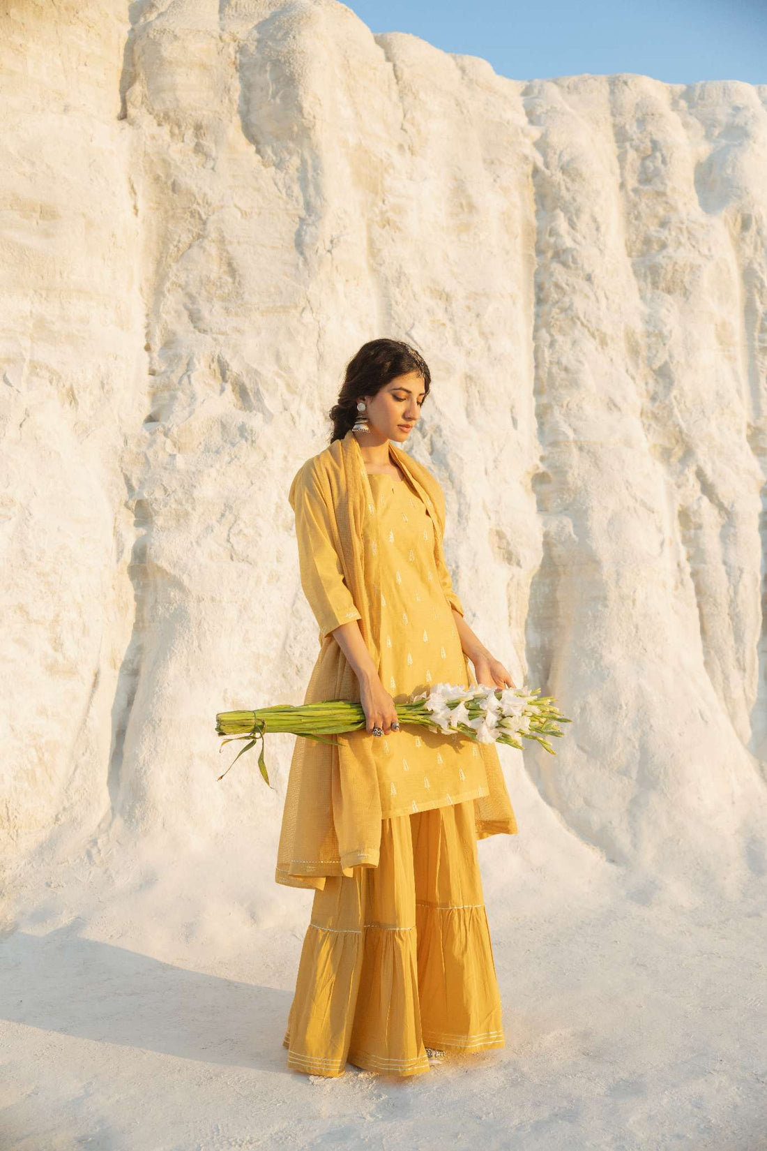MUSTARD YELLOW CHIKANKARI SHARARA SET