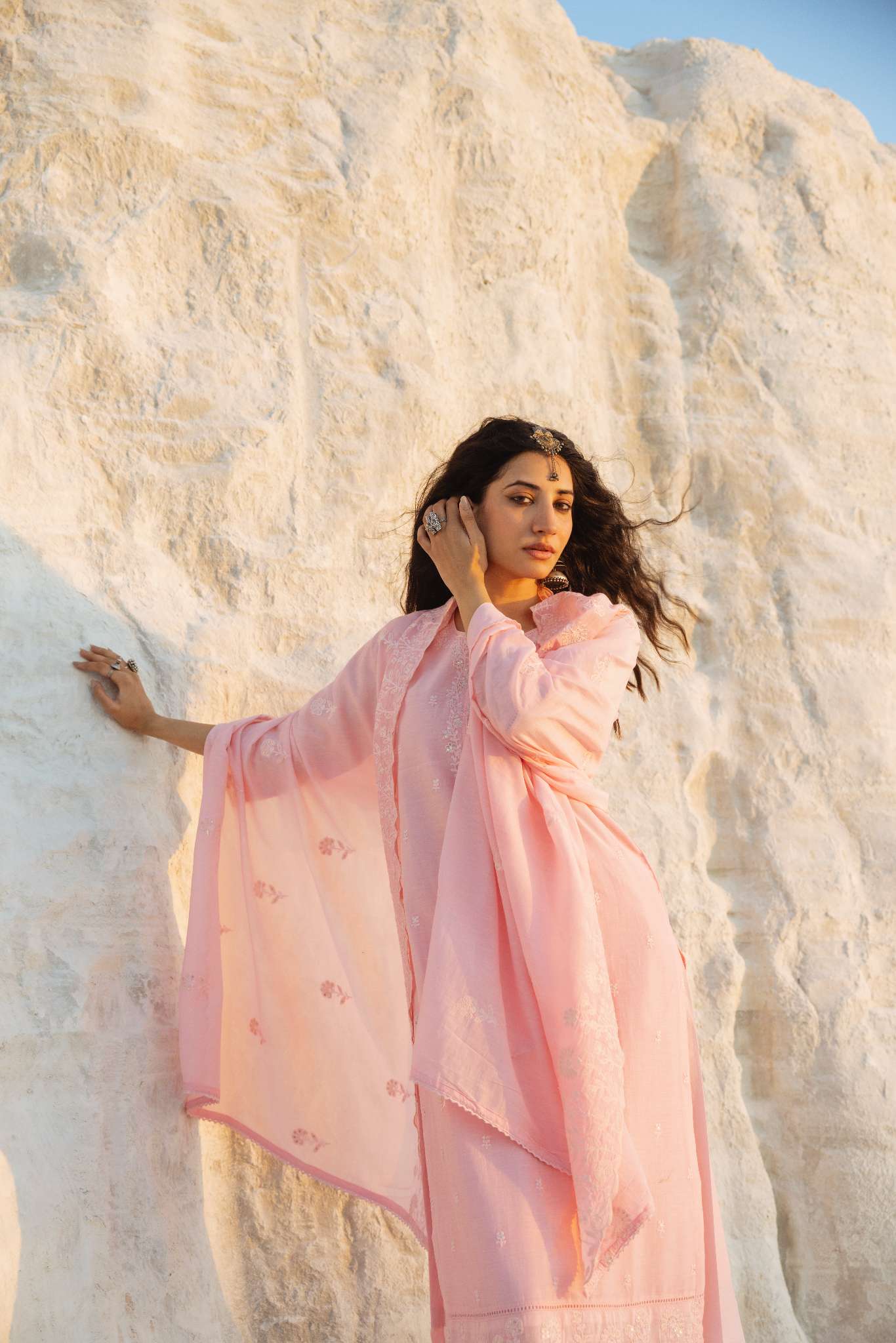 LIGHT PINK CHIKANKARI KURTA SET
