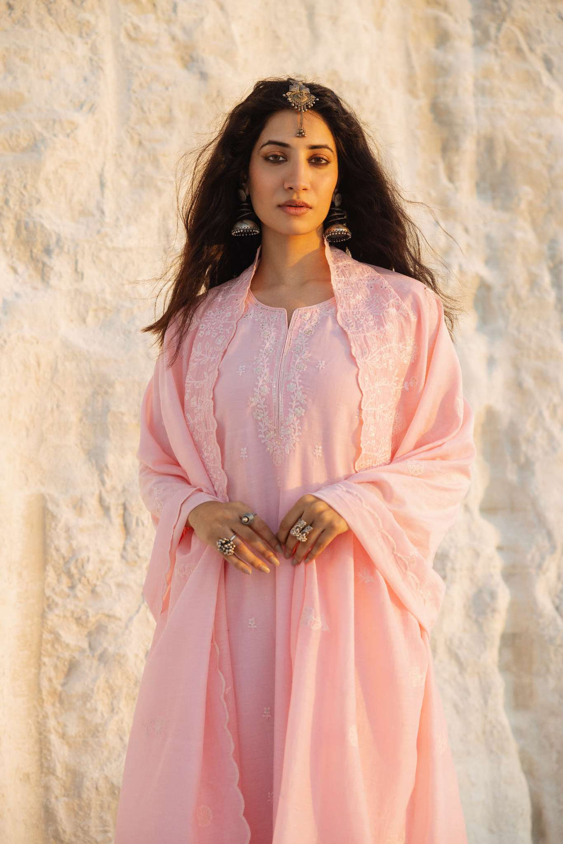 LIGHT PINK CHIKANKARI KURTA SET