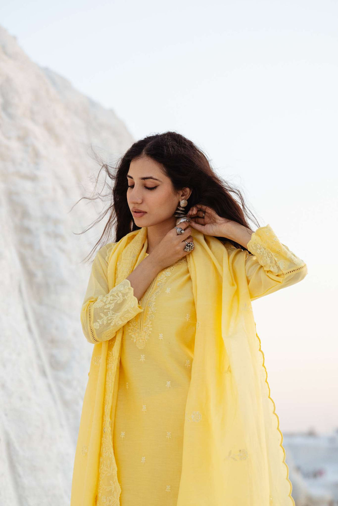 LIGHT YELLOW CHIKANKARI KURTA SET