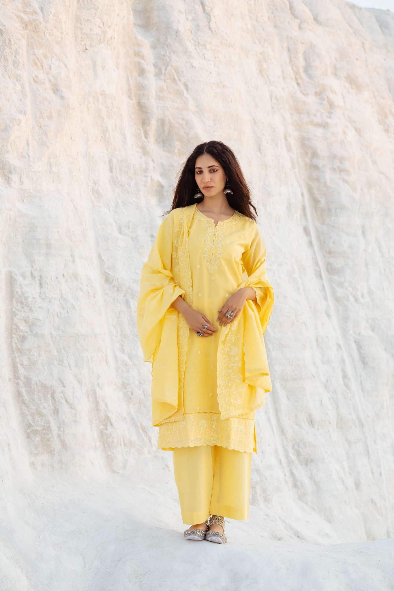 LIGHT YELLOW CHIKANKARI KURTA SET