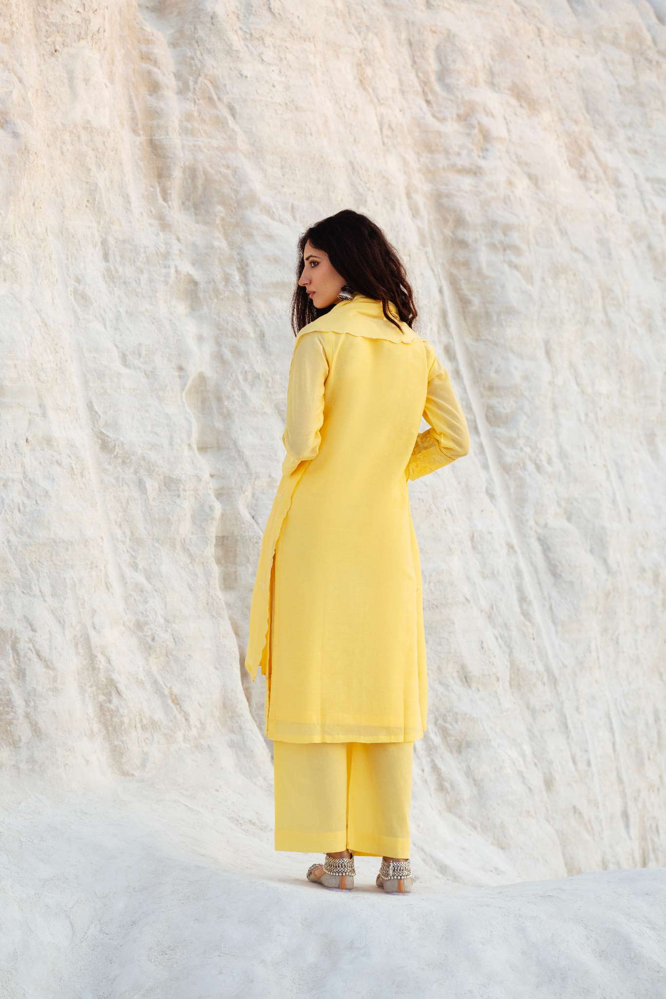LIGHT YELLOW CHIKANKARI KURTA SET