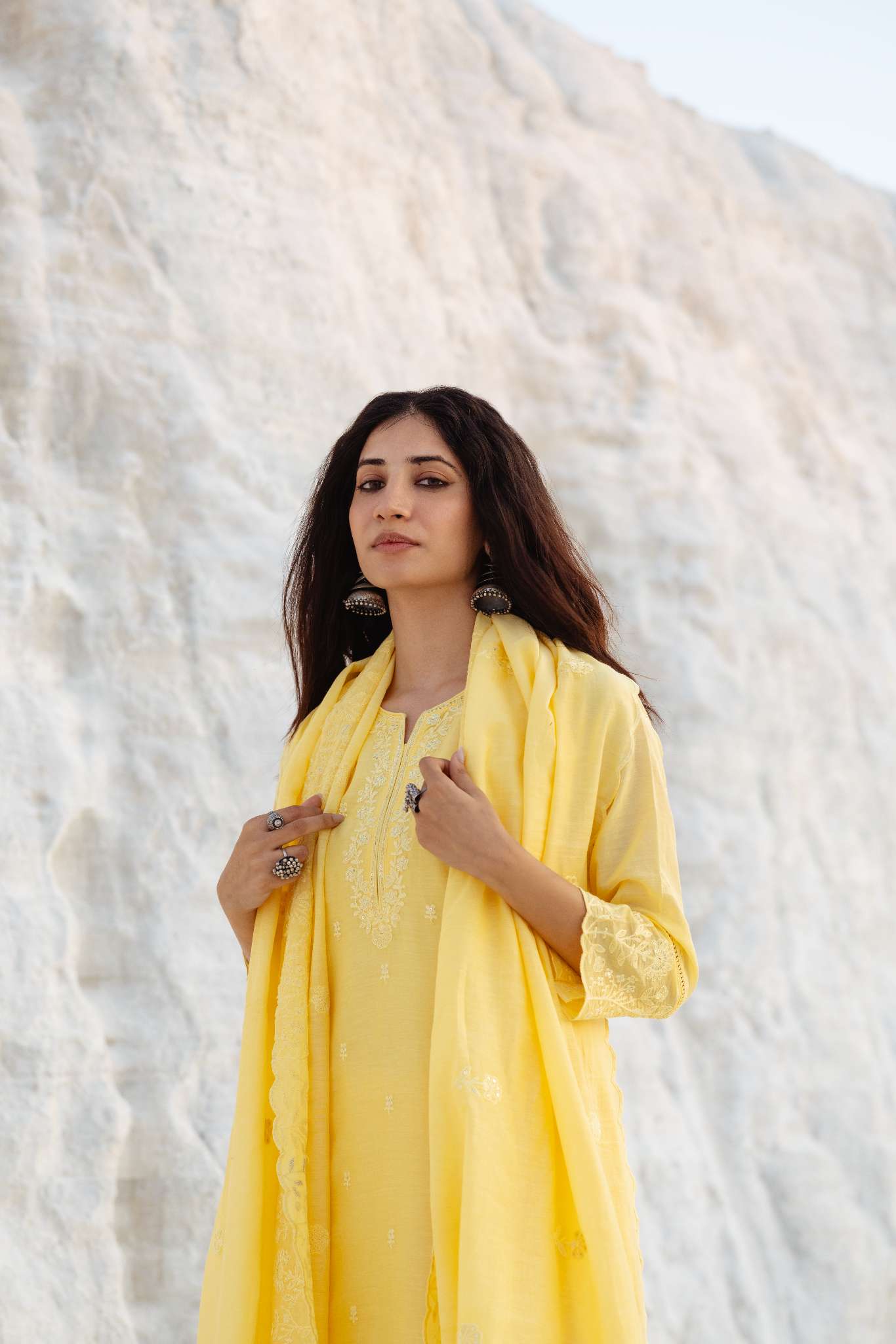 LIGHT YELLOW CHIKANKARI KURTA SET