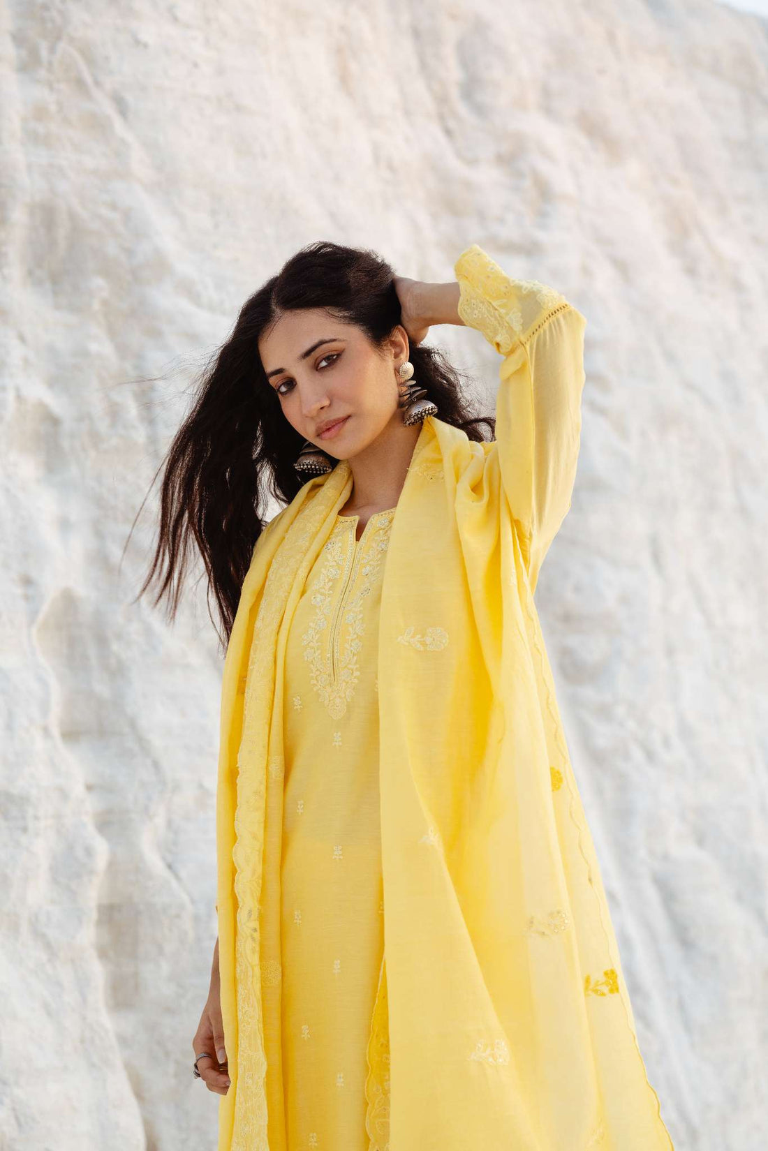 LIGHT YELLOW CHIKANKARI KURTA SET