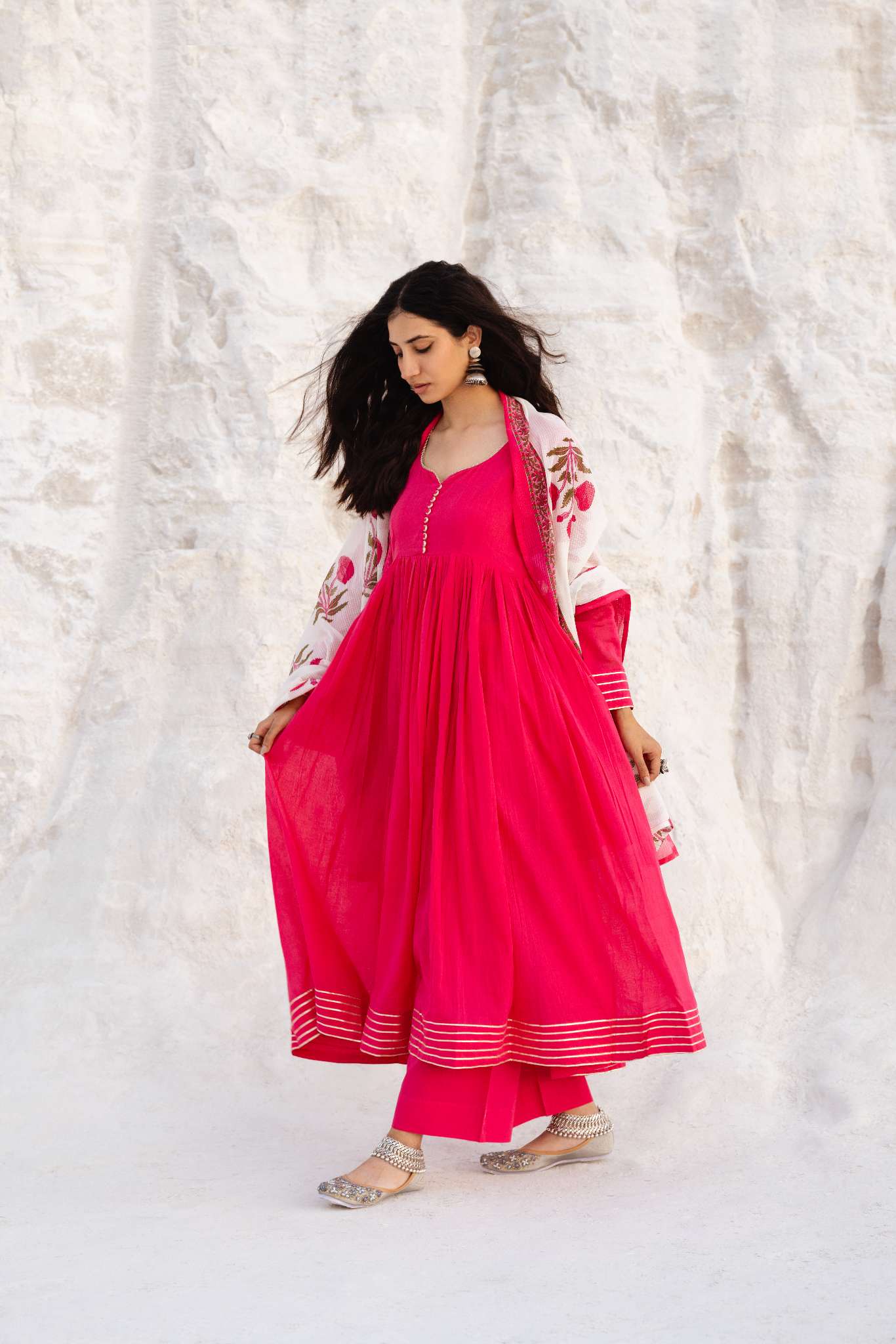 MUL COTTON MAGENTA PINK ANARKALI  SET