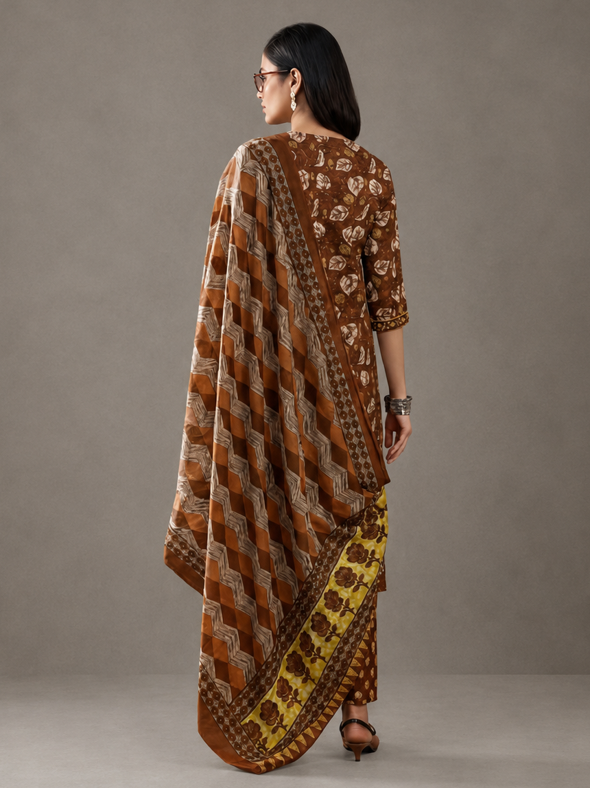 Floral Embroidered Straight Kurta & Trousers Sets
