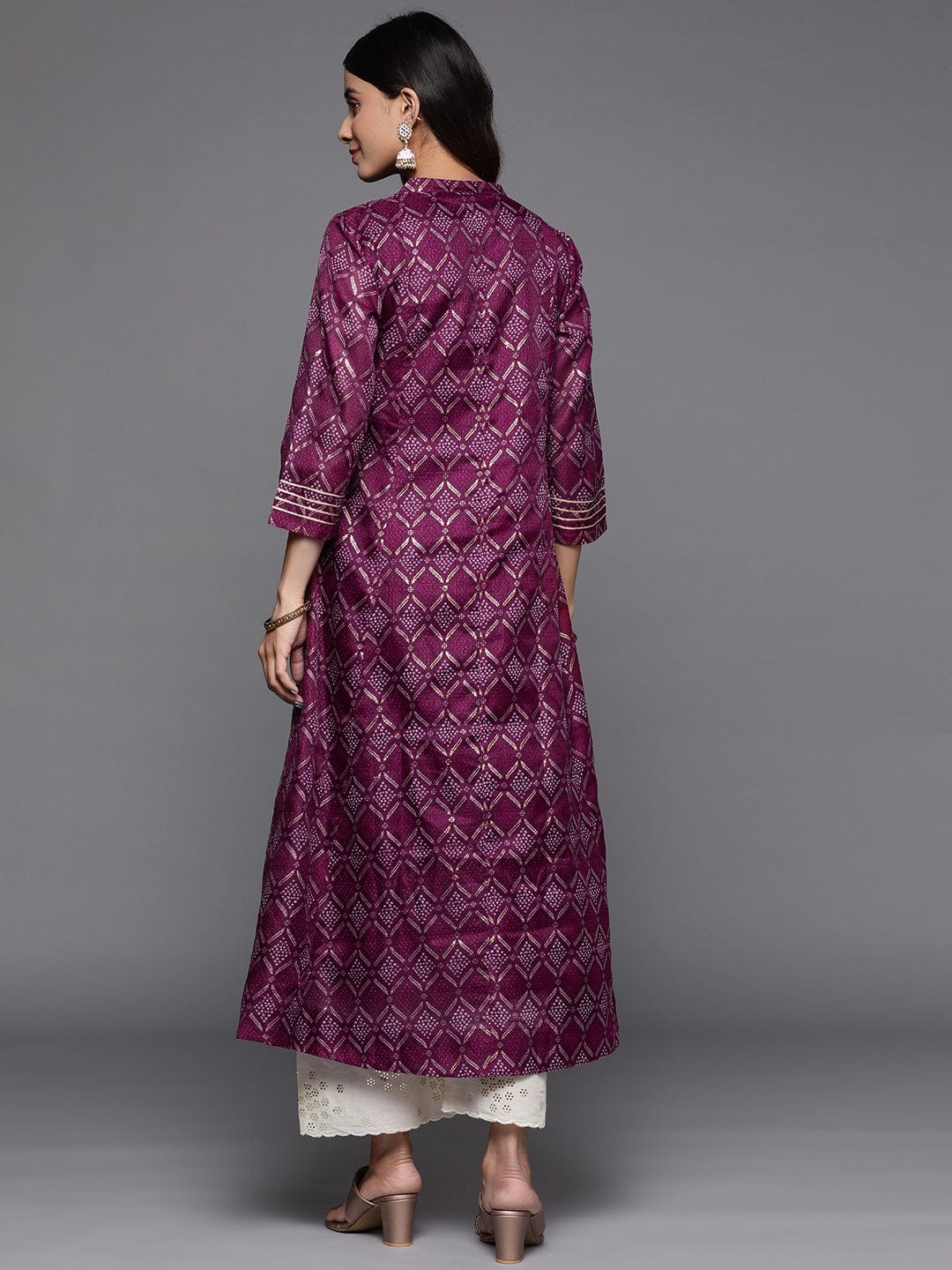 zeyvelle Women Purple Bandhani Printed Anarkali Kurta