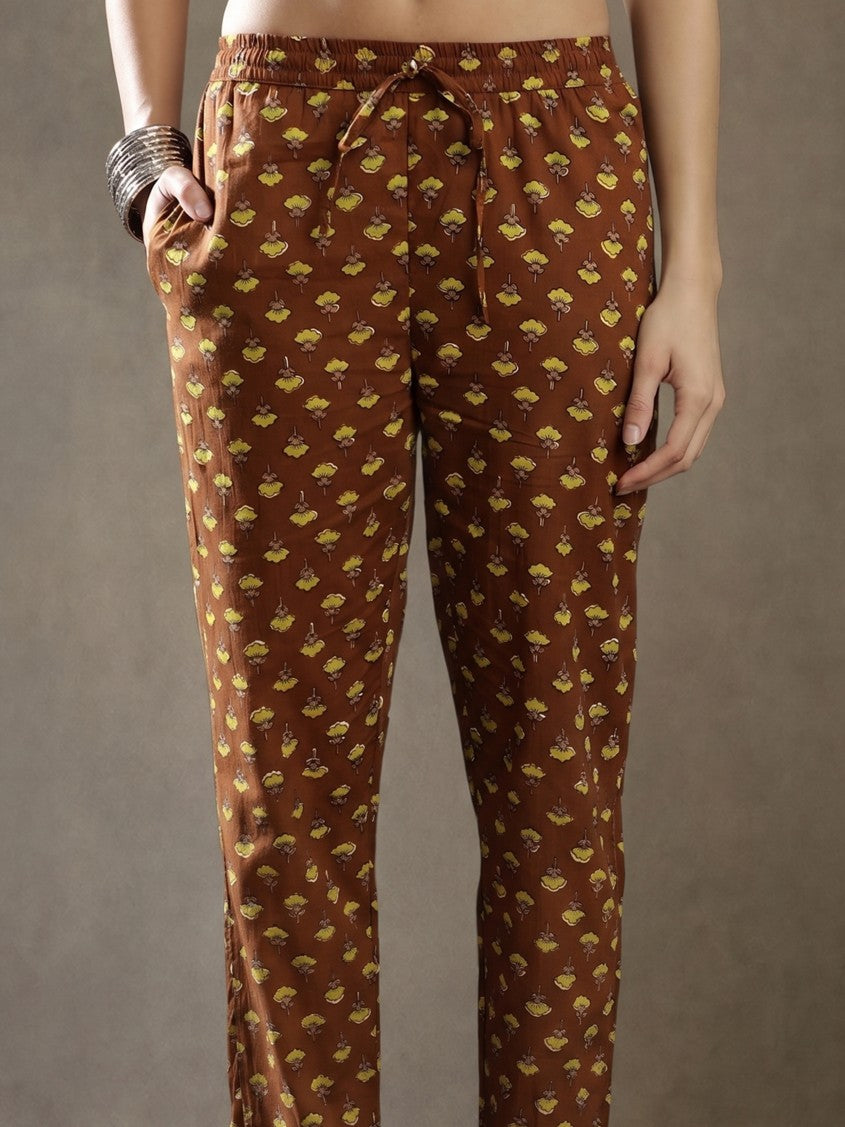 Floral Embroidered Straight Kurta & Trousers Sets