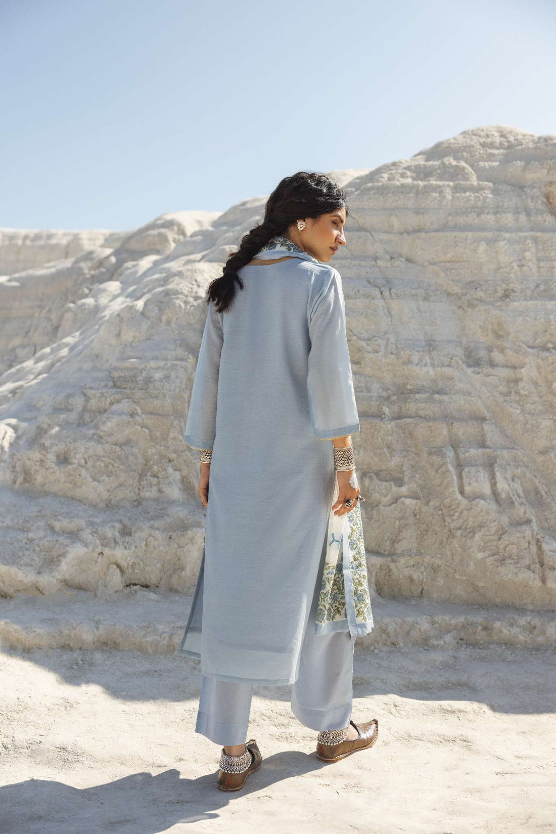 POWDER BLUE MUL CHANDERI KURTA SET