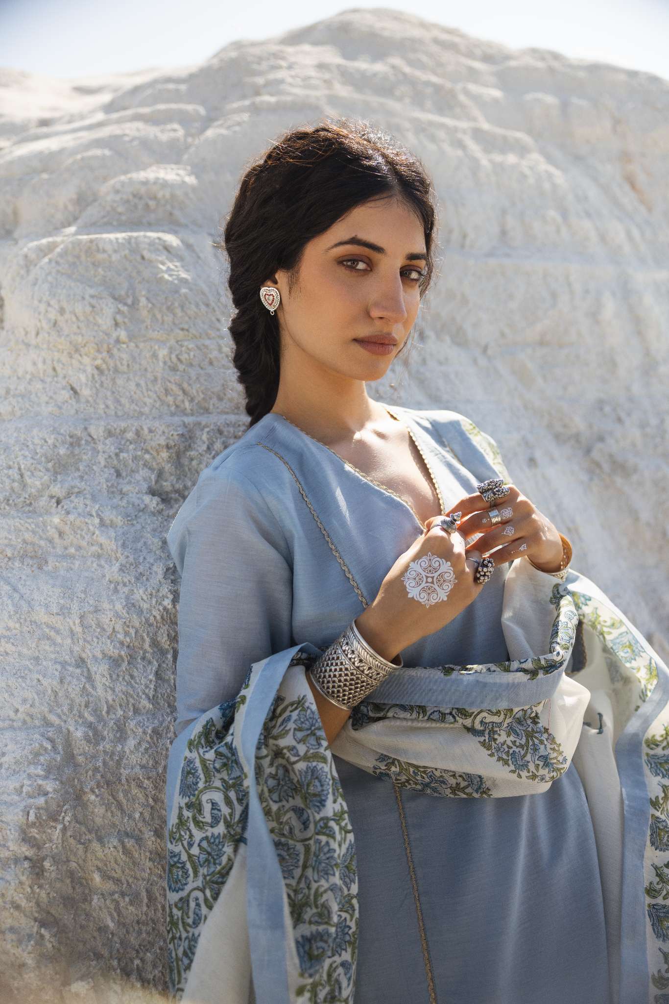 POWDER BLUE MUL CHANDERI KURTA SET