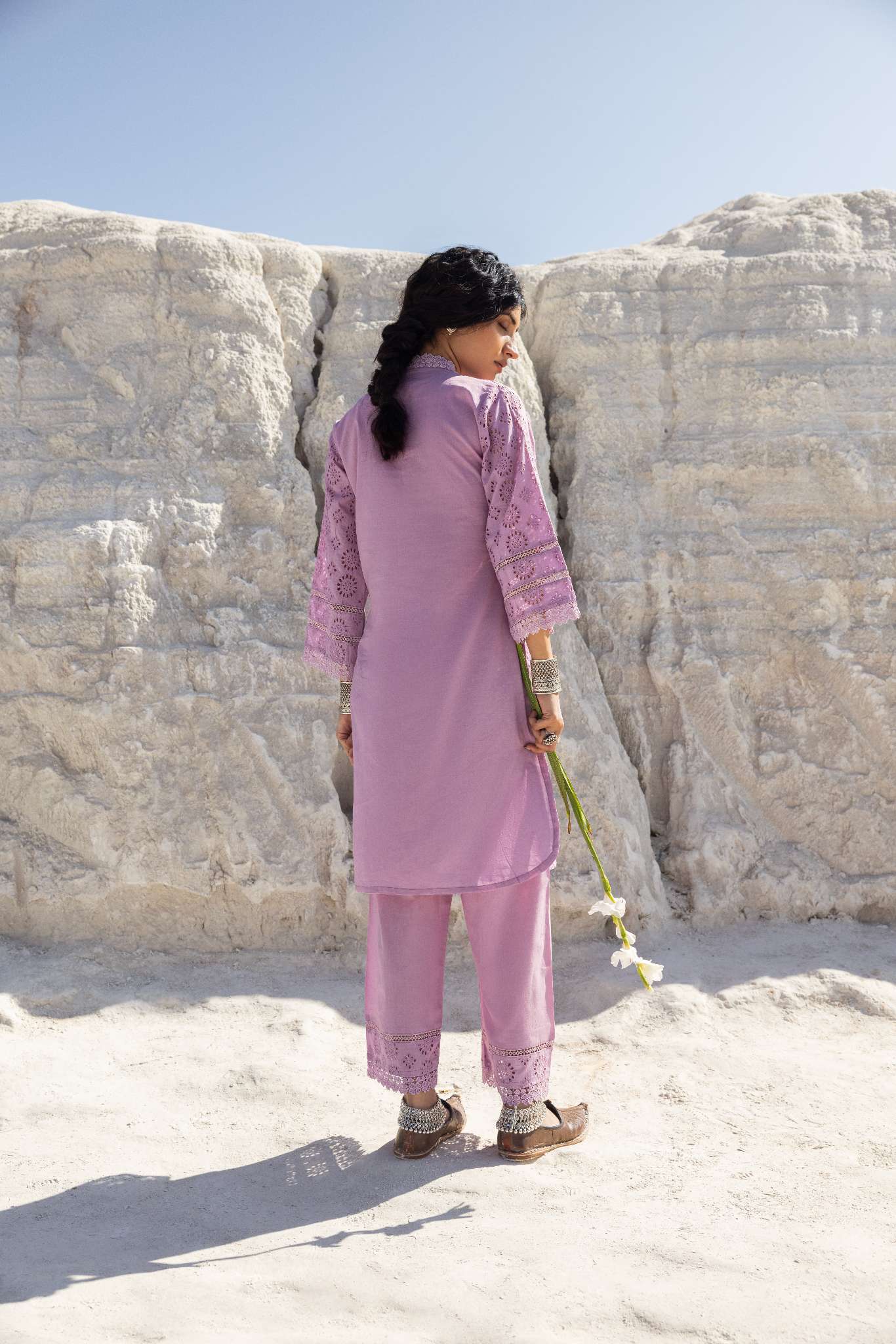 PURPLE SCHIFFLI KURTA SET