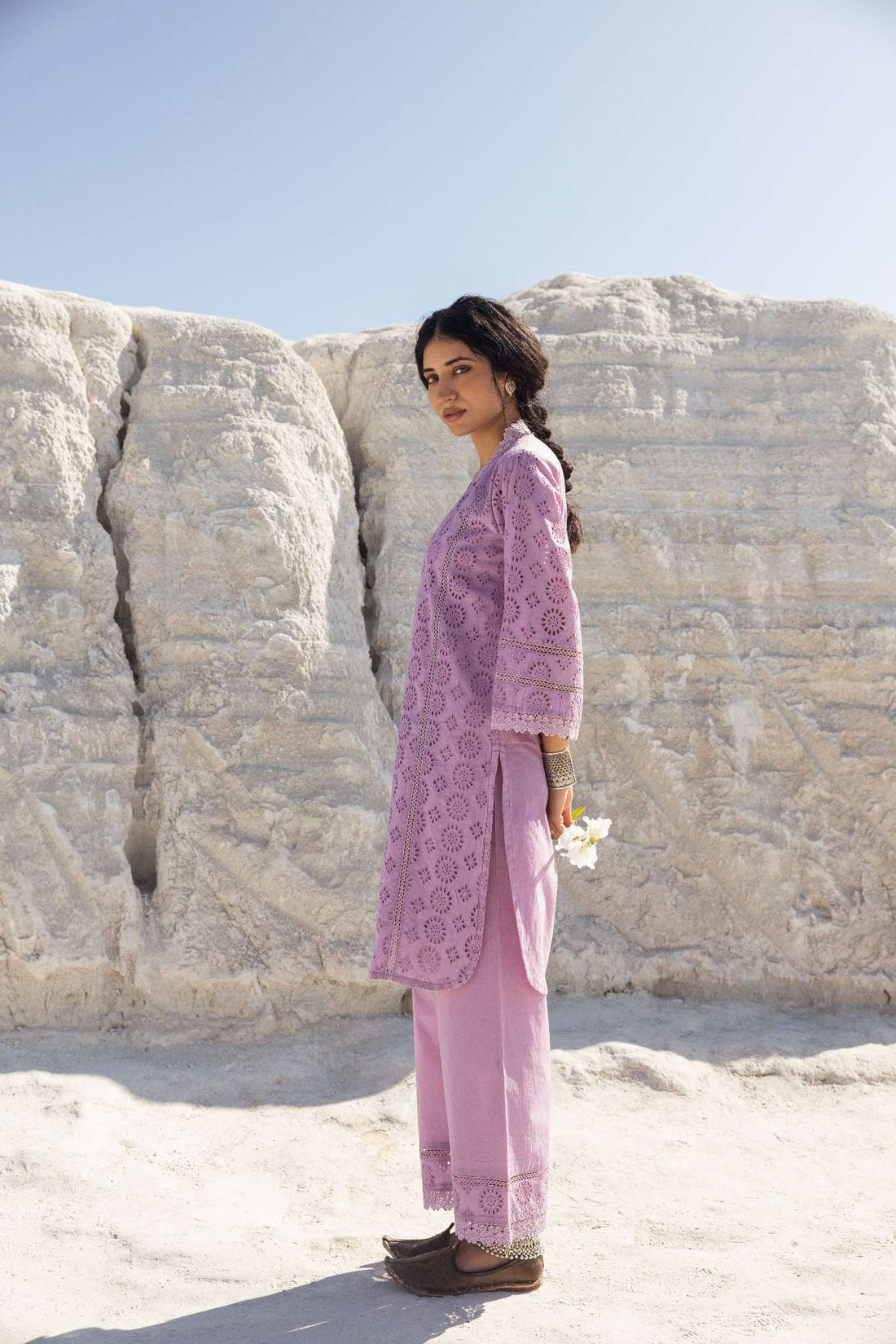 PURPLE SCHIFFLI KURTA SET