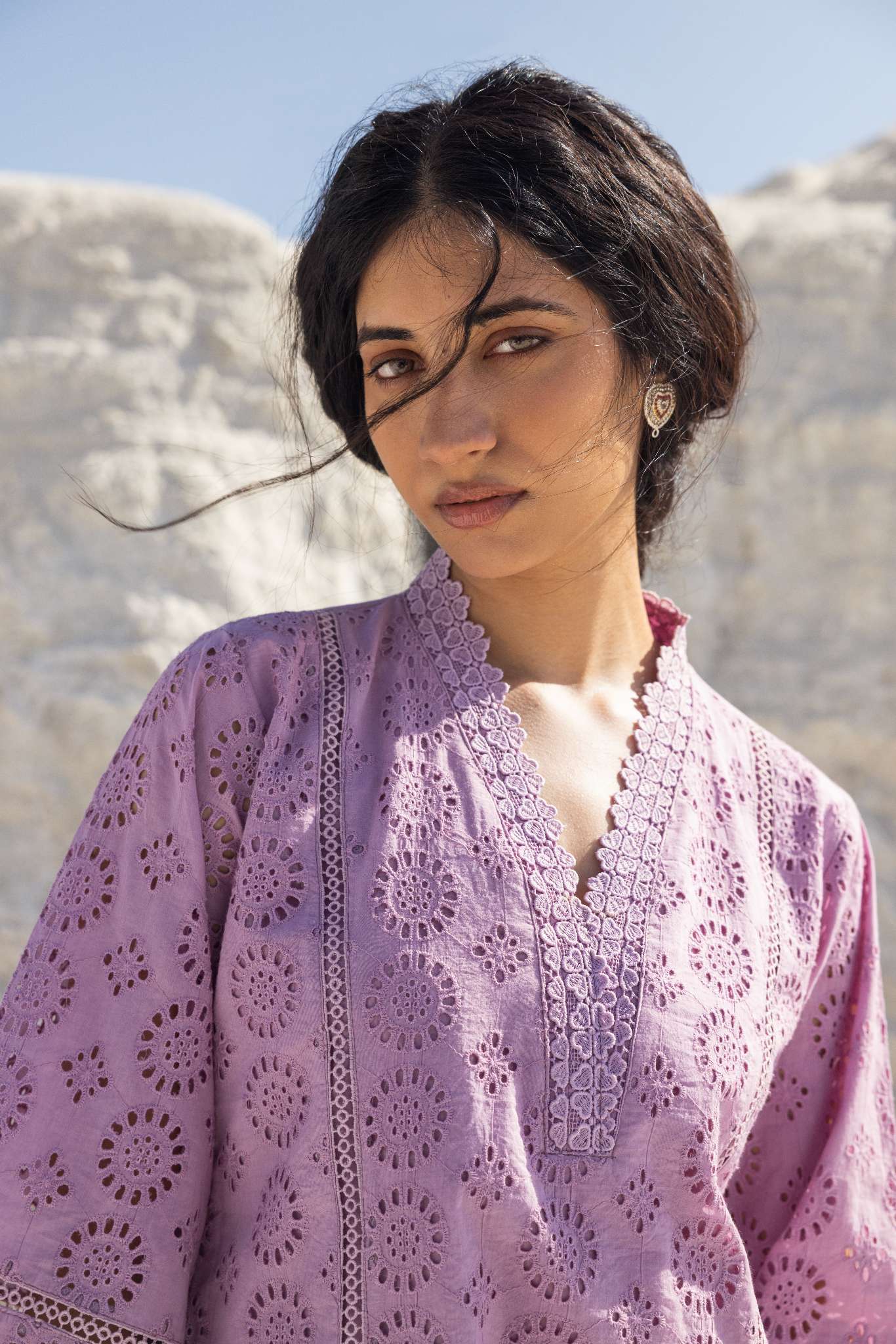 PURPLE SCHIFFLI KURTA SET