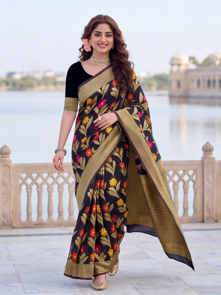 Black Color Weaving Work Cotton Saree By zeyvelle