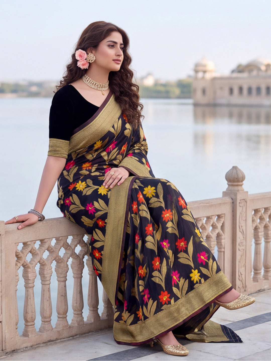 Black Color Weaving Work Cotton Saree By zeyvelle