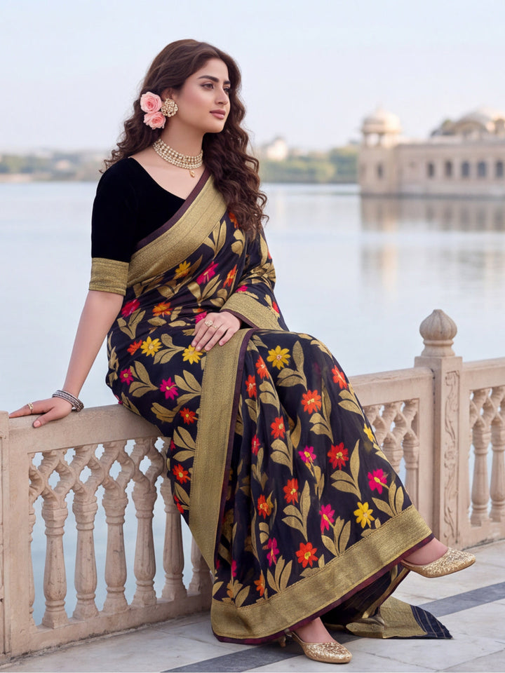 Black Color Weaving Work Cotton Saree By zeyvelle