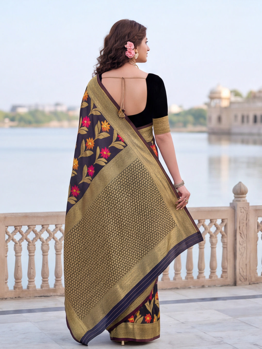 Black Color Weaving Work Cotton Saree By zeyvelle