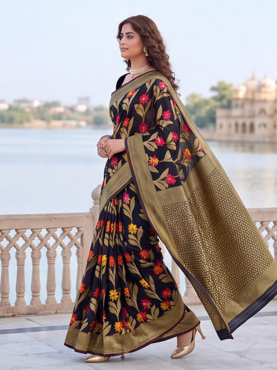 Black Color Weaving Work Cotton Saree By zeyvelle