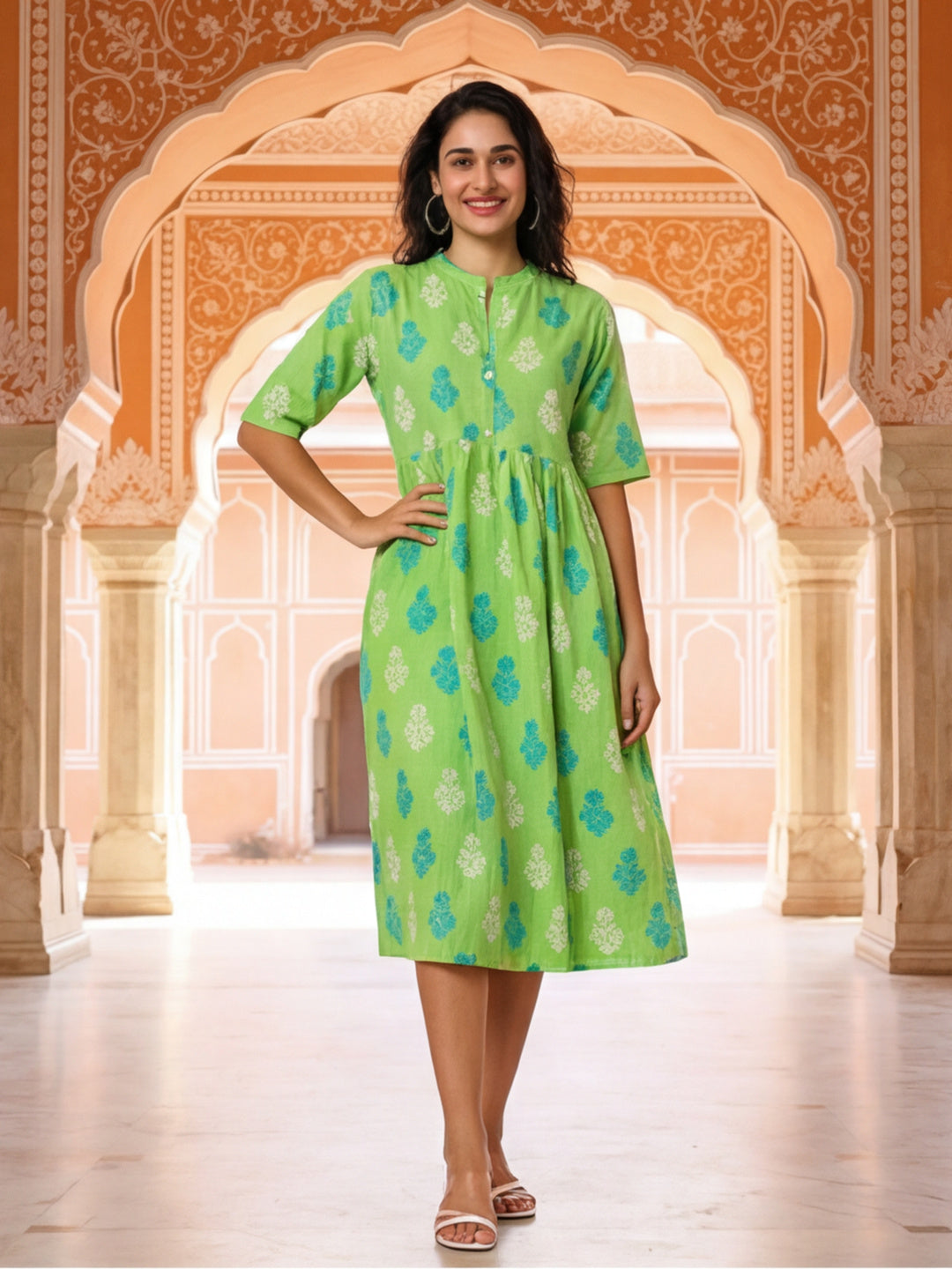 Floral Embroidered A-Line Pure Cotton Ethnic Dress