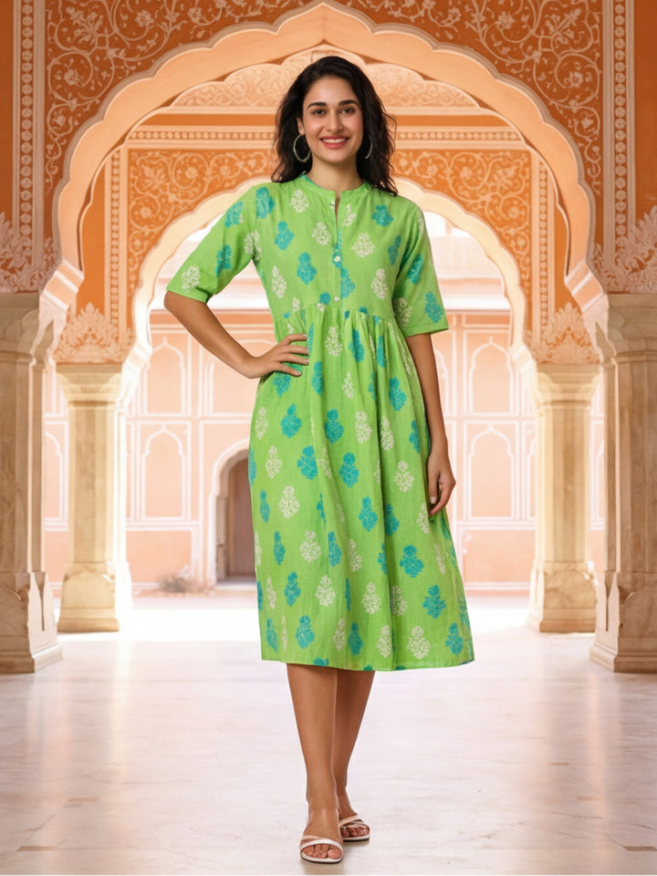 Floral Embroidered A-Line Pure Cotton Ethnic Dress