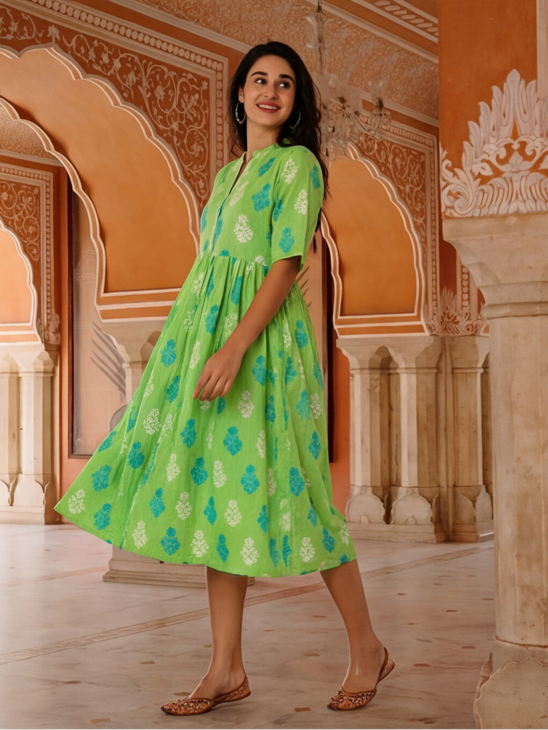 Floral Embroidered A-Line Pure Cotton Ethnic Dress