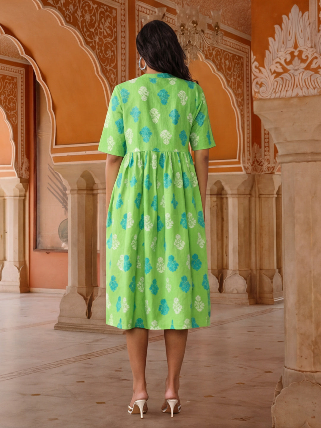 Floral Embroidered A-Line Pure Cotton Ethnic Dress