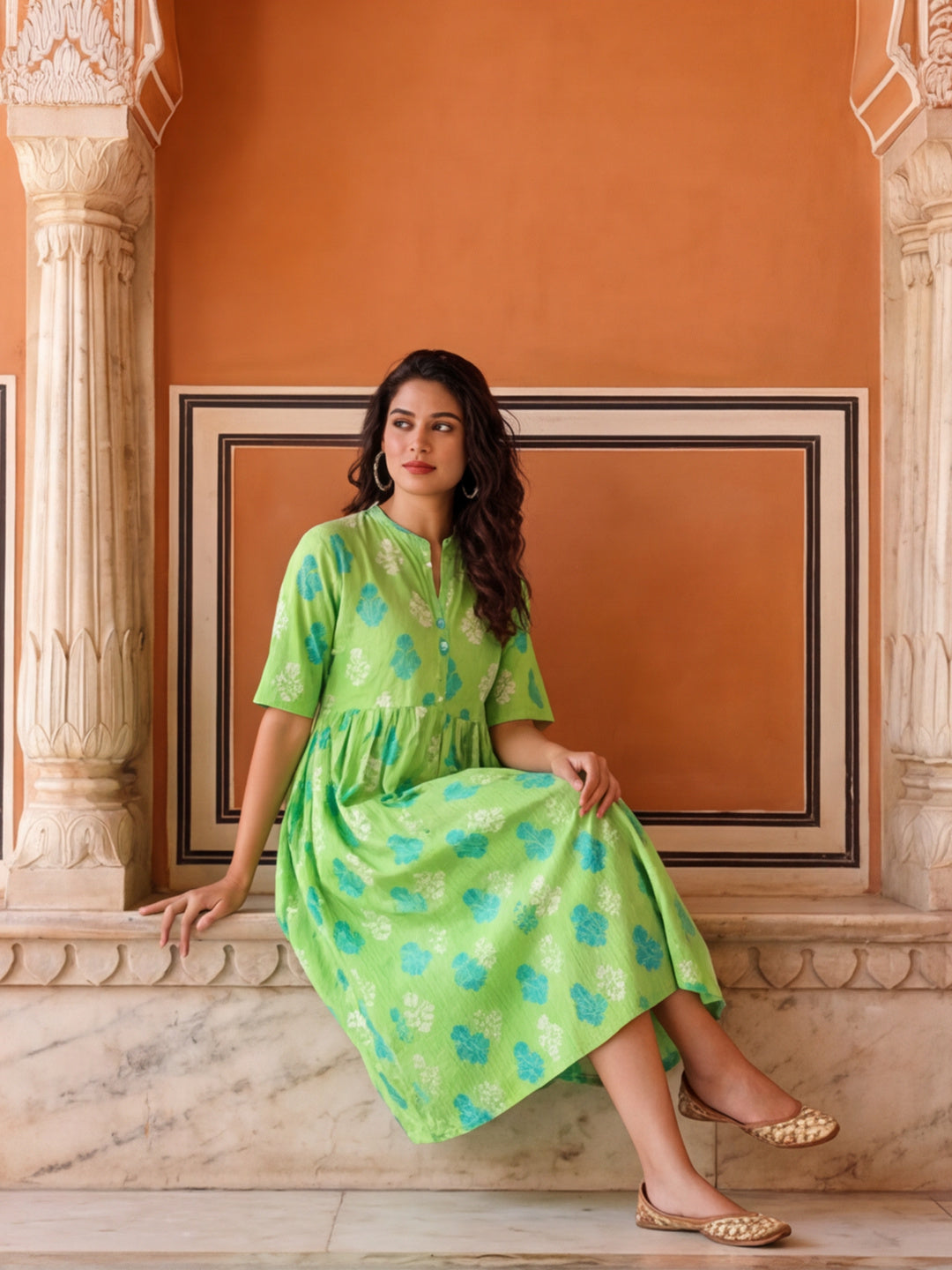 Floral Embroidered A-Line Pure Cotton Ethnic Dress