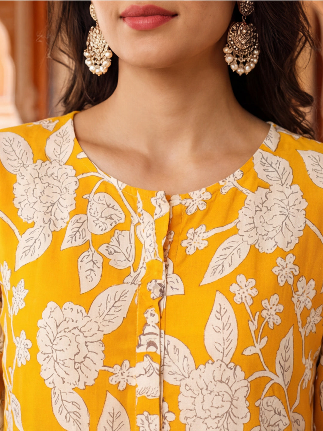 Floral Printed A-Line Panelled Ethnic Dress