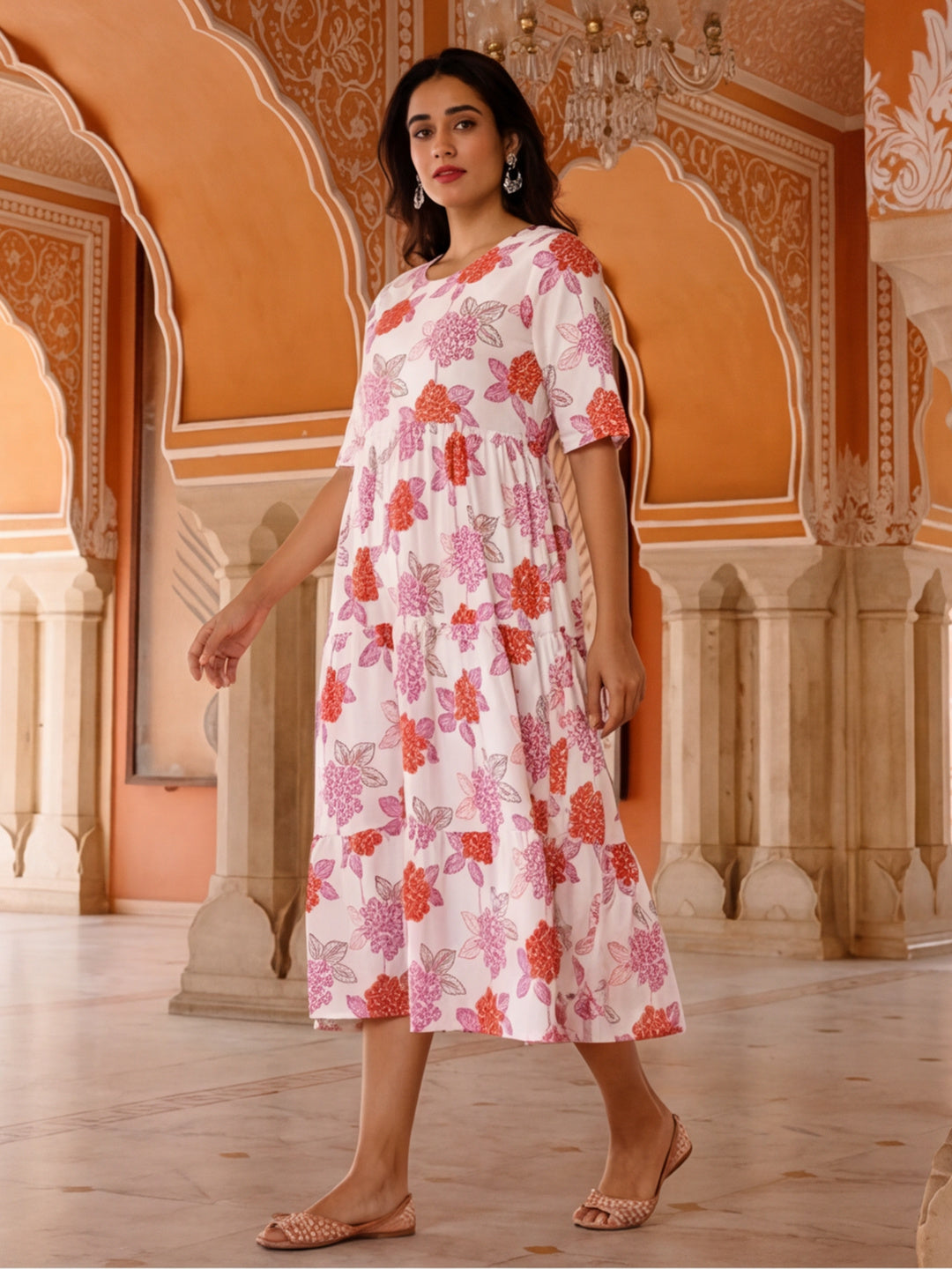 Floral Printed A-Line Pure Cotton Ethnic Dress