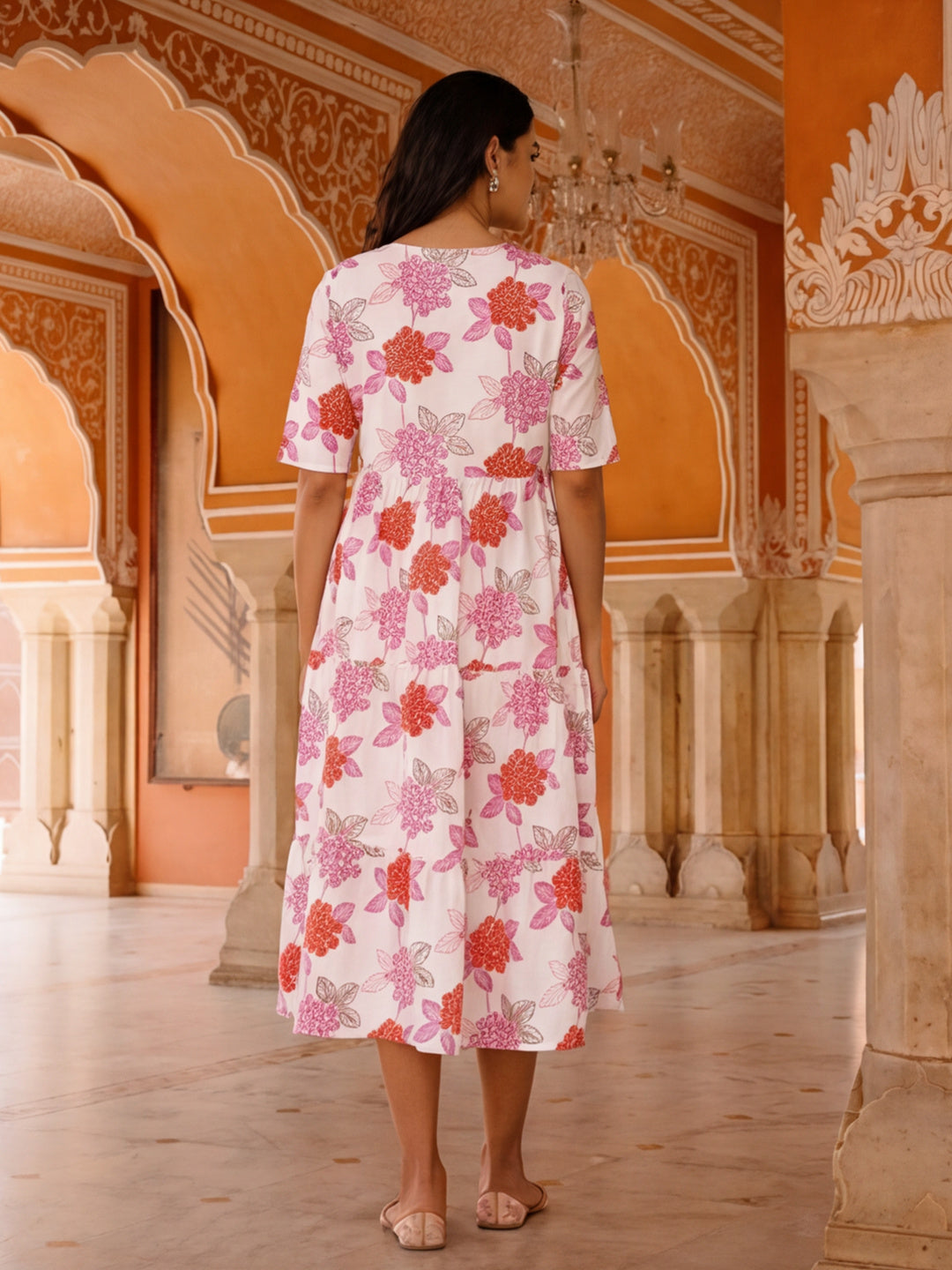 Floral Printed A-Line Pure Cotton Ethnic Dress