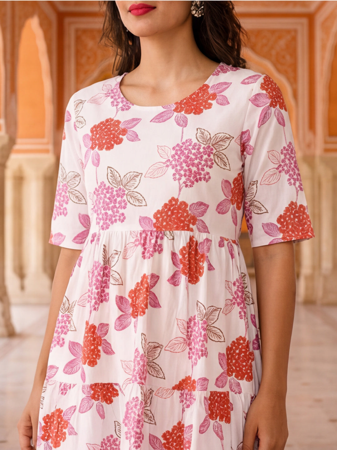 Floral Printed A-Line Pure Cotton Ethnic Dress