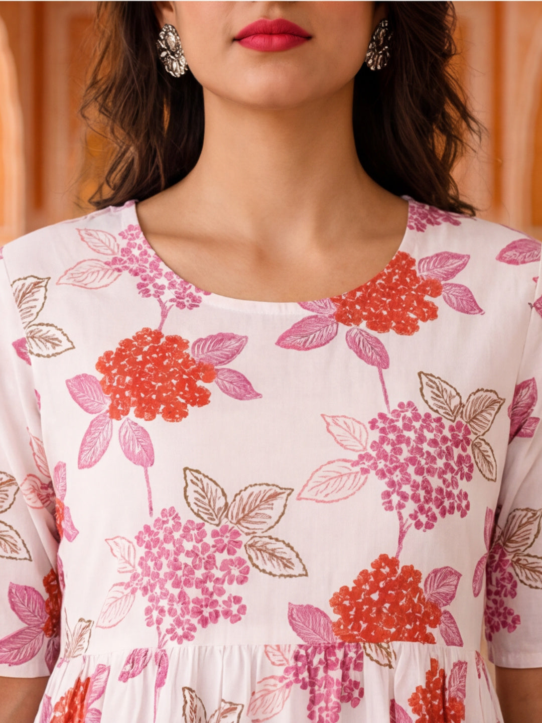 Floral Printed A-Line Pure Cotton Ethnic Dress