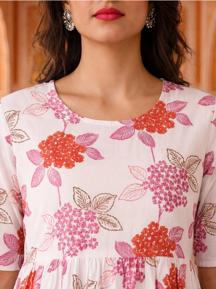Floral Printed A-Line Pure Cotton Ethnic Dress