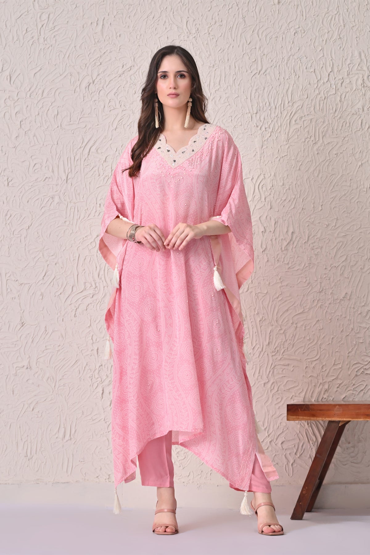 Pink Printed Kaftan Set