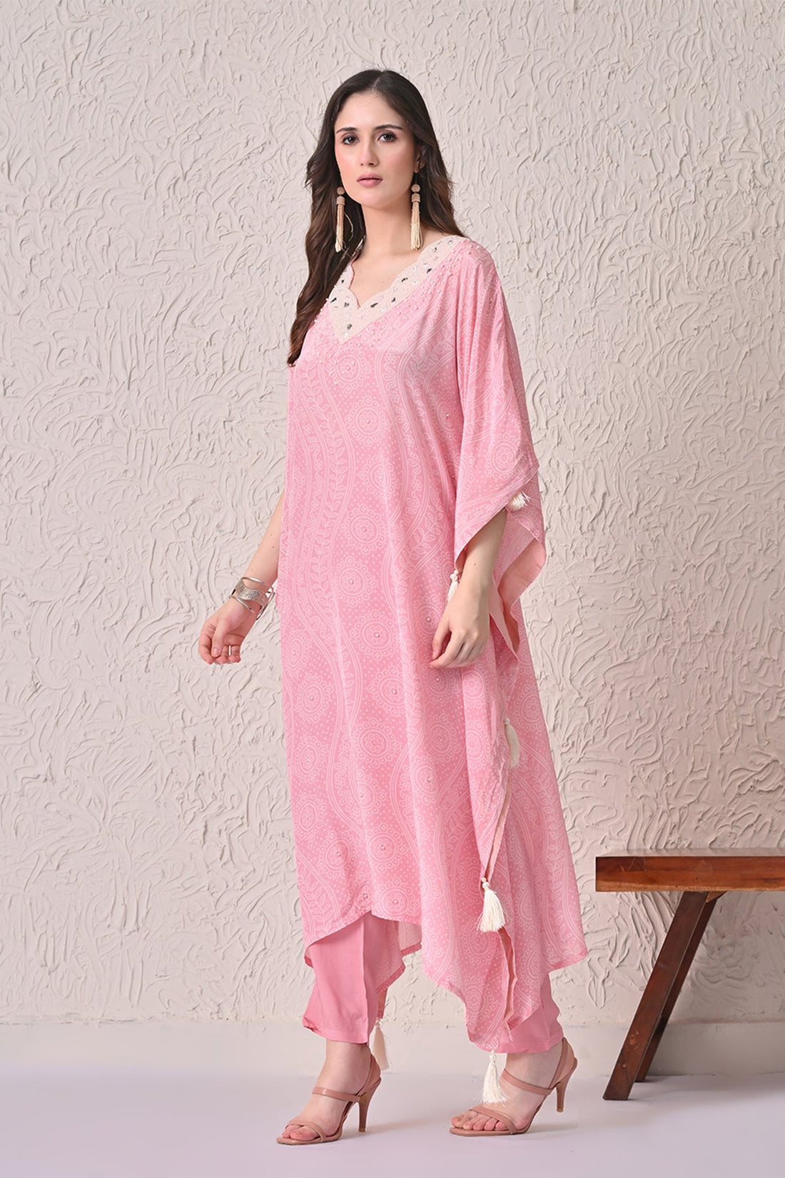 Pink Printed Kaftan Set