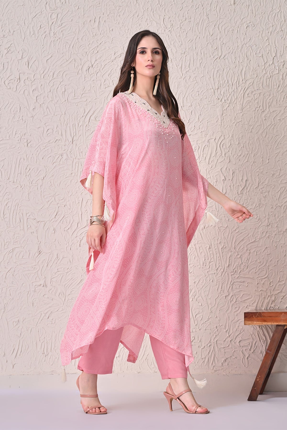 Pink Printed Kaftan Set