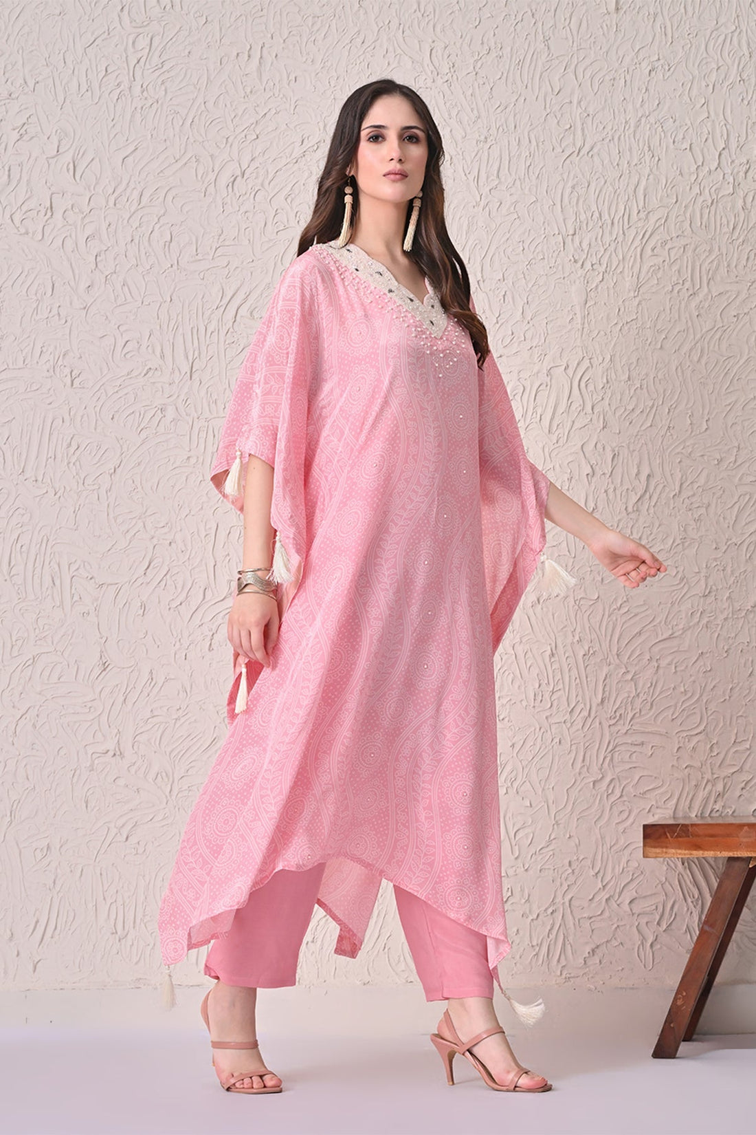 Pink Printed Kaftan Set